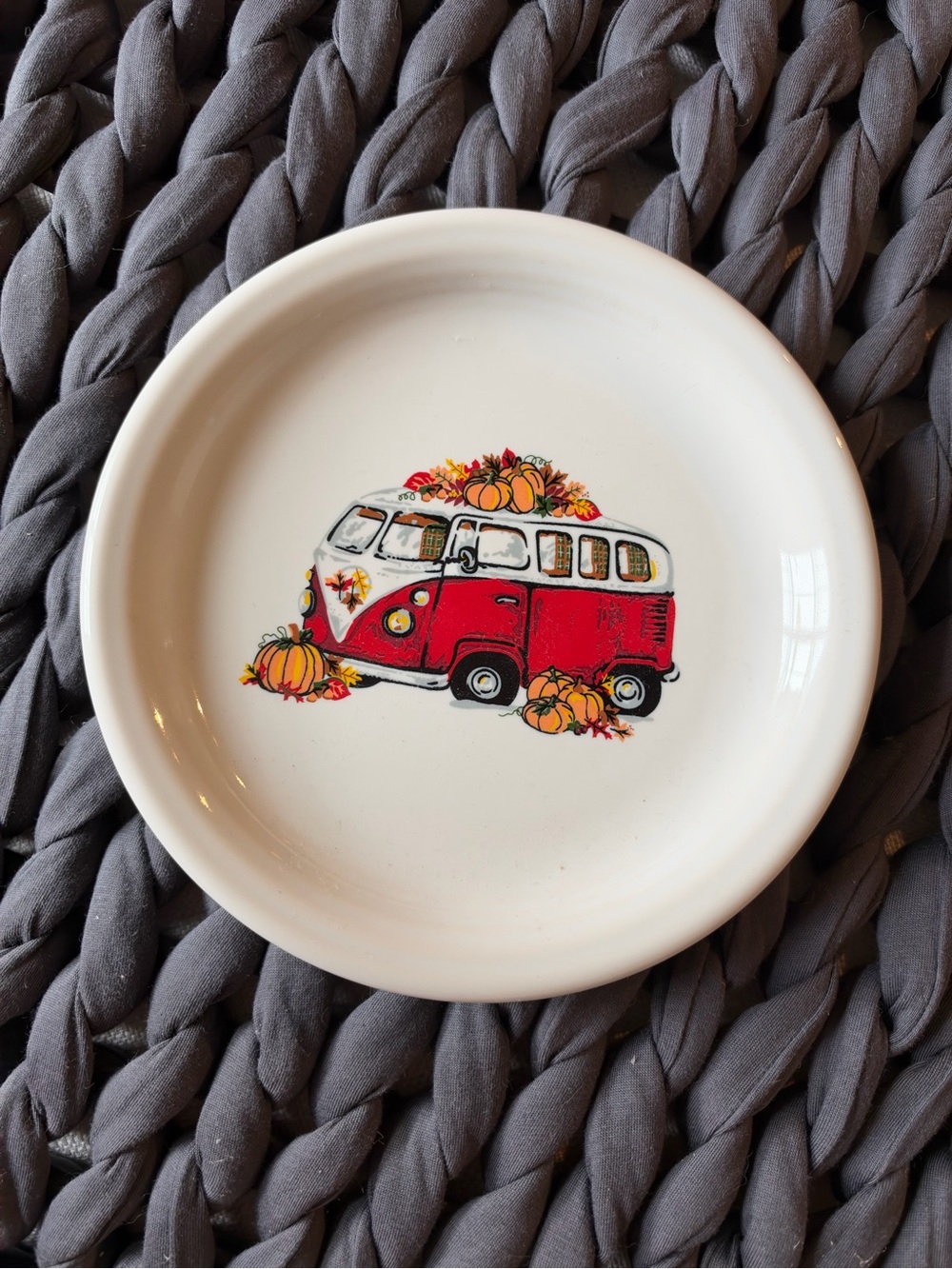 Fiesta Red Camper Van Ceramic Side Plate - Fall Pumpkin Design